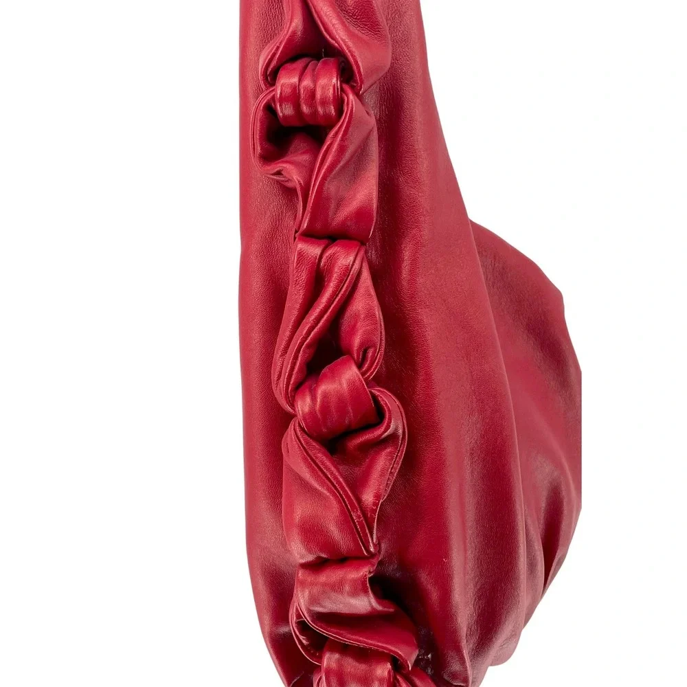 Elie Tahari Red‎ Leather Hobo Bag Slouchy Ruched Soft Shoulder Purse Handbag